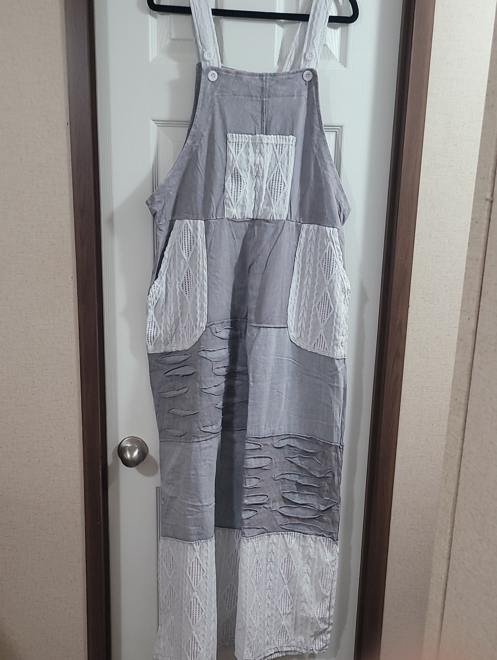 Yak & Yeti Gray and White Patchwork Lace Overalls